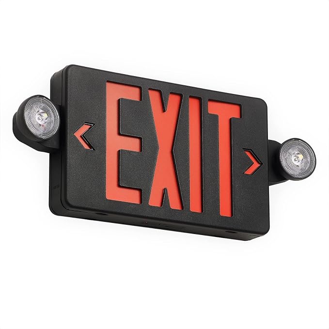TANLUX Black Exit Sign with Emergency Lights, LED Emergency Exit Light with Battery Backup, UL Listed, AC 120/277V, Commercial Emergency Lights Combo for Business - 1 Pack