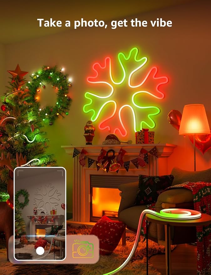 Lepro N1 AI Smart RGB Rope Lights for Christmas, Personalized AI Lighting Designer, LightBeats Music Sync, Color Segment DIY, Voice Control Via App, 32.8ft Wi-Fi & Bluetooth LED Strip Lights