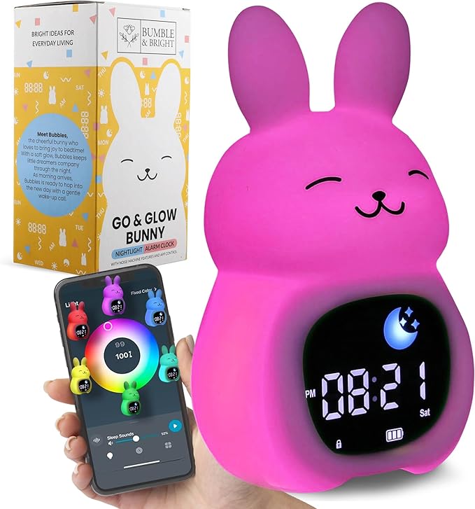 Bumble & Bright Kids Sleep Trainer with App Control - OK to Wake Clock for Kids Ages 4+, Color-Changing Night Light, Alarm & Sound Machine, Simple 1-Routine Setup, Free App, USB-C