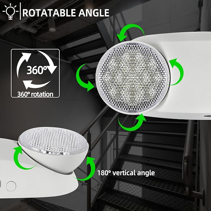 Emergency Light, Emergency Lighting with Battery Backup，Commercial Emergency Lights Combo for Business, Two Adjustable Heads,UL Listed,120V/277V AC, 4 Pack