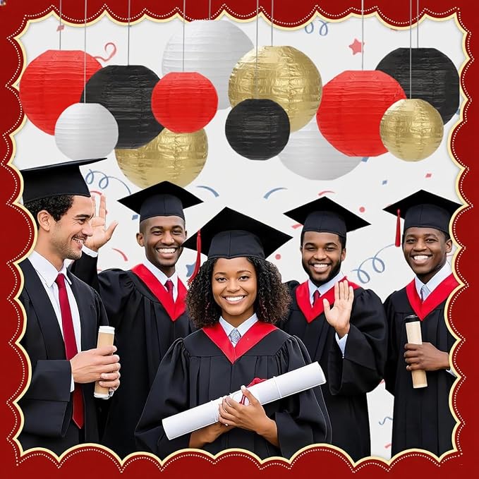 Black Red White Paper Lanterns Decorative 12pcs Party Hanging Decorations for Party Bridal Shower Wedding Baby Shower Graduation Anniversary Room Decor
