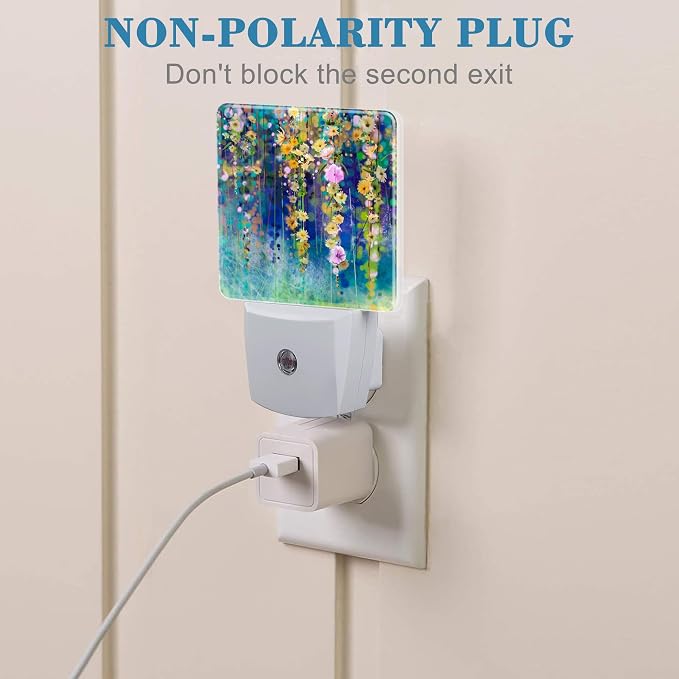Abstract Ivy Flowers Watercolor Painting Night Light Plug into Wall with Dusk to Dawn Sensor Cute Nightlight for Kid Girls Boys Women Room Decor, Hallway, Kitchen, Bathroom, Nursery, Stairs