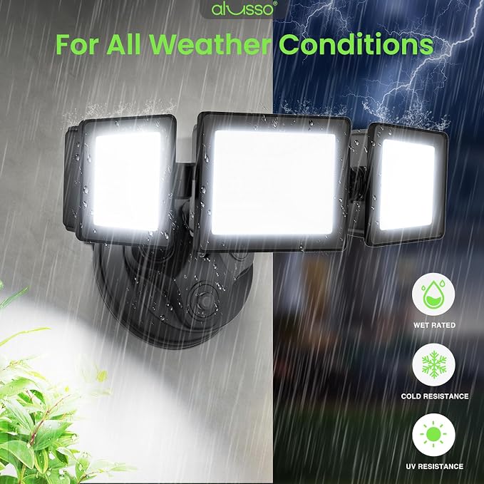 ALUSSO Dusk to Dawn Outdoor Lighting Hardwired(Not Solar), Flood Lights Outdoor 120V 40W 4000LM, 3CCT 3000K/4000K/6000K 3 Heads Security Light for Garage Yard Walkway, ETL, Dusk to Dawn Black, 1pack