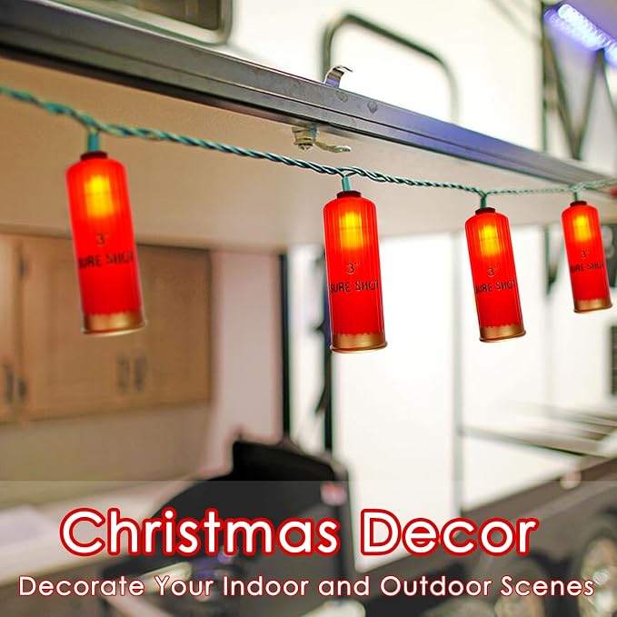 SUNSGNE Red Shotgun Shell String Lights - 8.5ft Plug-in Red Christmas Lights with 10 LED Bulbs for Christmas Hunting-Themed Party Decor