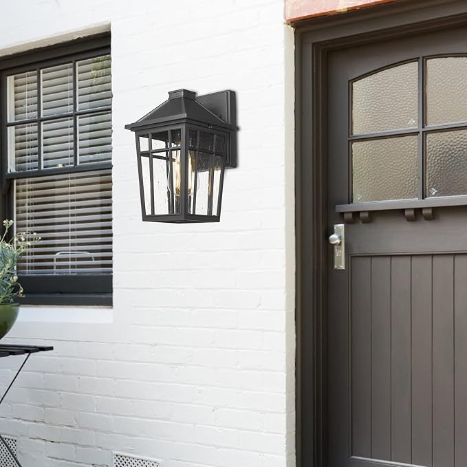 Darkaway Outdoor Sconce Lights Wall Light Fixtures, Front Porch Light Outdoor Wall Anti-Rust Waterproof Aluminum with Glass Exterior Light Fixture for Patio, Yard, Doorway, Garage(1 Pack, Black)