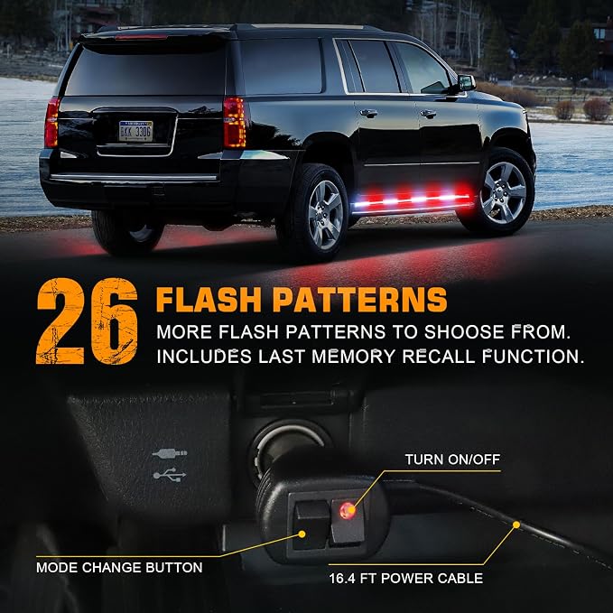 2PCS 70 inch Running Board Emergency Lights 864 LED Strobe Lights | Exterior Red White Flashing Warning Hazard Caution Safety Light Strip for Tow Plow Trucks Construction Vehicles Pickup