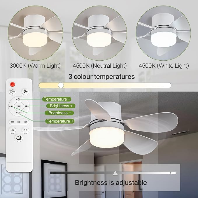 Socket Fan Light with Remote Control, Portable Small Ceiling Fan with Lights for Bedroom, Kitchen, Living Room, with Dimming Function, 1000 Lumens, Screws into E26/E27, 16.54 Inches Diameter
