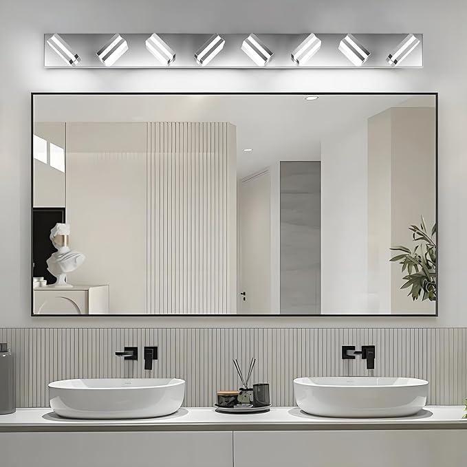 IZORRO LED Modern Bathroom Lights Fixtures(8-Light,Dimmable),Chrome Acrylic Wall Lighting,Vanity Lights for Bathroom Over Mirror - 6000k 46In （No Assembly Required）