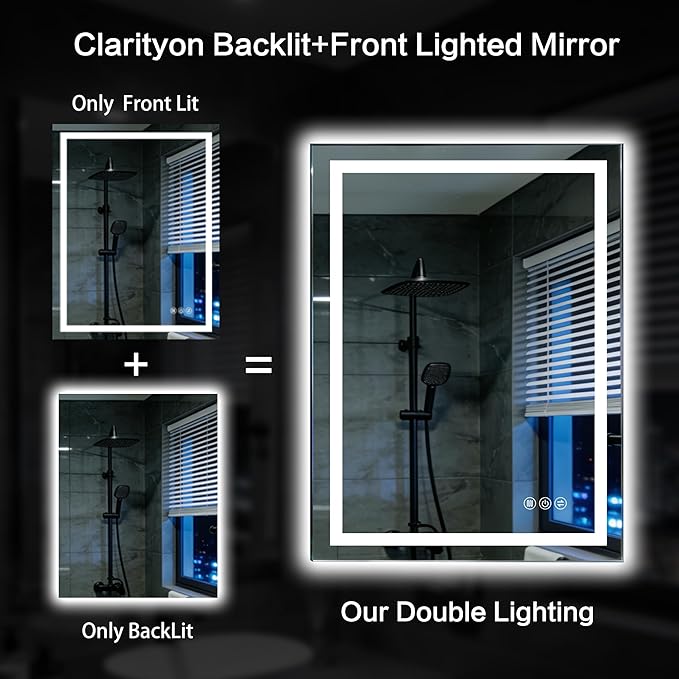 40"x 32" LED Bathroom Mirror with Lights, Anti-Fog, Backlit & Front Lit, Stepless Dimmable, 3 Colors, Memory Function, Vanity Mirror for Wall, Shatterproof Tempered Glass,Horizontal/Vertical