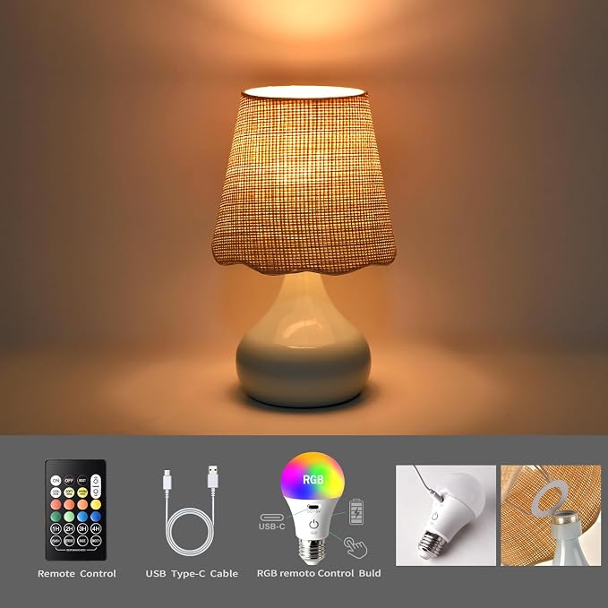 Cordless Table Lamp Rechargeable, Light Blue Mini Cute Table Lamp for Nightstand, Battery Operated Small Table Lamp for Small Spaces for Kitchen Counter, Bookshelf, Bedside, Bedroom, Living Room