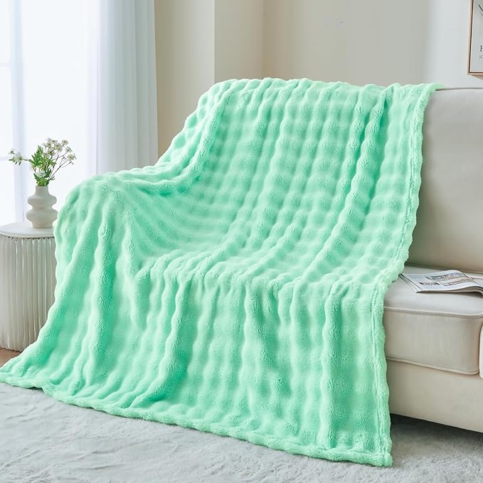 NEWCOSPLAY King Blanket for Couch Aqua Super Soft Flannel Fleece 3D Bubble Lightweight Bed Blanket All Season Use (Aqua, King(90"x110"))