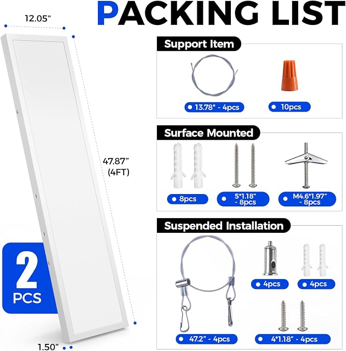 Barrina 1x4 LED Flat Panel Light, 8640LM 72W, 0-10V Dim, 5CCT 3000K-6000K | Dimmable 4FT LED Shop Light, Ceiling & Hanging Mount for Kitchen, Garage, Office, Ultra Thin Design, Dissipate Heat, 2 Packs