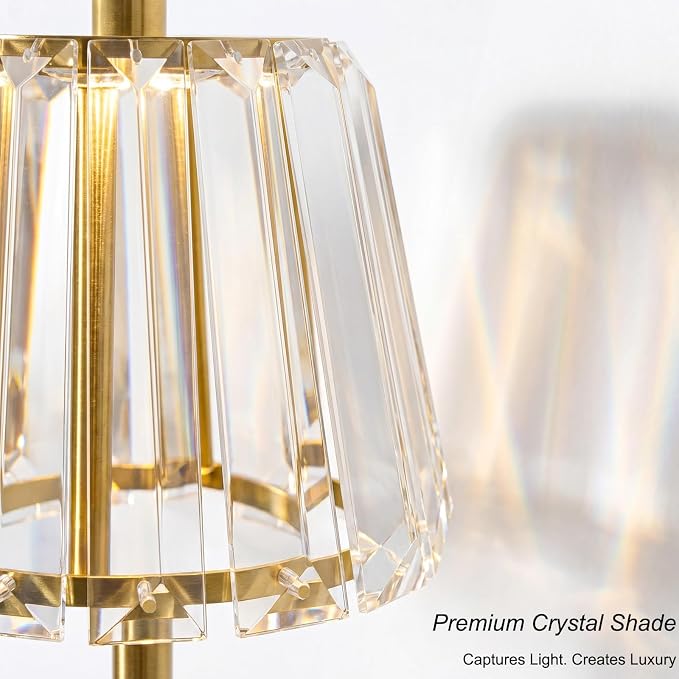 13" Small Crystal Cordless Table Lamp, Touch Rechargeable Desk Lamps | 3 Color Temps, Stepless Dimming, Gold Portable Battery Operated LED Table Lamp for Bedside, Nightstand, Kitchen, Patio, Decor