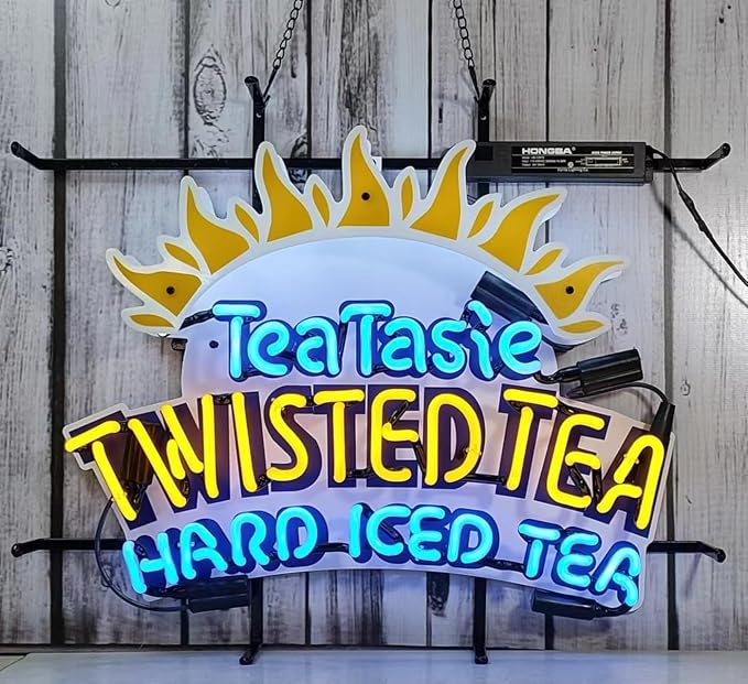 Neon Signs Bar Tube Compatible For Twisted Tea The Original Hard Iced Tea,Glass Neon Signs for Office Hotel Wedding Birthday Party Man Cave Neon Light Art Wall Lights 24 X 20 Inches