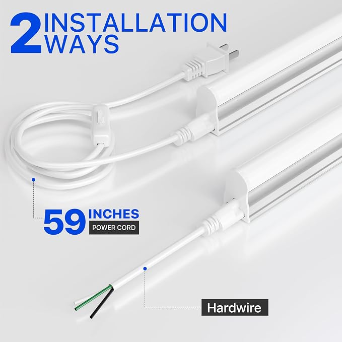 Ensenior 4FT LED Shop Lights, T5 6500K Super Bright Garage Lighting, 2 Pack | Integrated utility light Fixture, linkable plug & play for gym, ceiling, under cabinet, basement & warehouse, 2000LM 20W, FCC