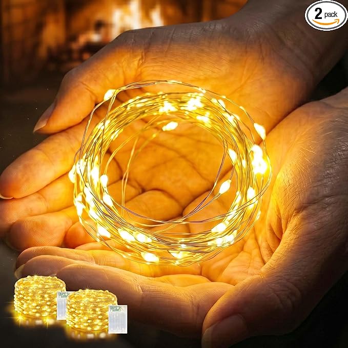 LitHome 2 Pack Fairy Lights Battery Operated, Each 20 FT 60 LED Warm White | Twinkle Lights Battery Operated 2 Modes, Waterproof Fairy String Light for Classroom Indoor Bedroom Christmas Wedding Decor