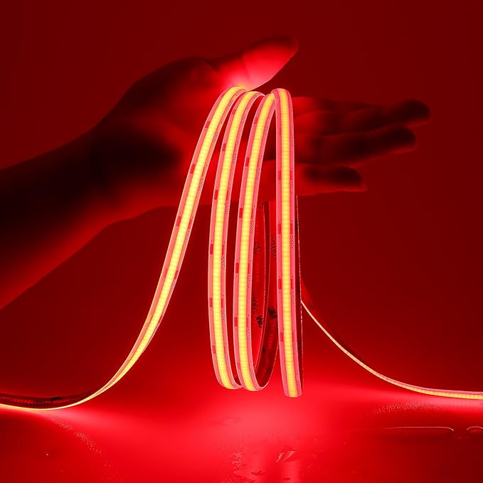 JOYLIT 12V COB Red LED Strip Lights Waterproof 20FT/6M 320LEDs/M Uniform Flexible Tape Light for Cabinets, Shelves, Counters, Closets, RV Decoration (LED Strip Only)