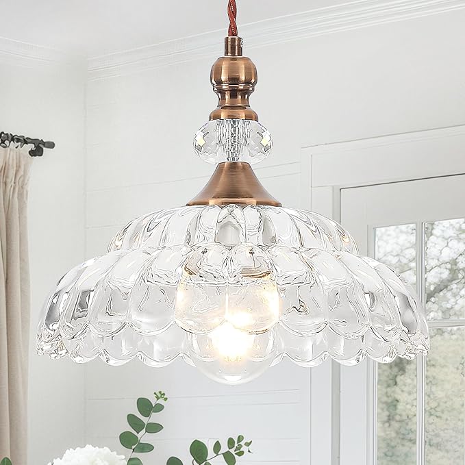 9.8" Small Vintage Pendant Lights for Kitchen Island | Brass Gold Hanging Pendant Lighting Fixture, Petal-shaped, for Dining Room Hallway Bedroom