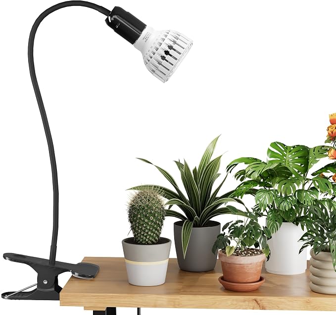 Grow Light,24W (160Watts Equiv) 5000K White Full Spectrum LED Growing Lamp Clip on Desk for Indoor Plants,Bulbs Replaceable & Non-dimmable (Black, 80W)