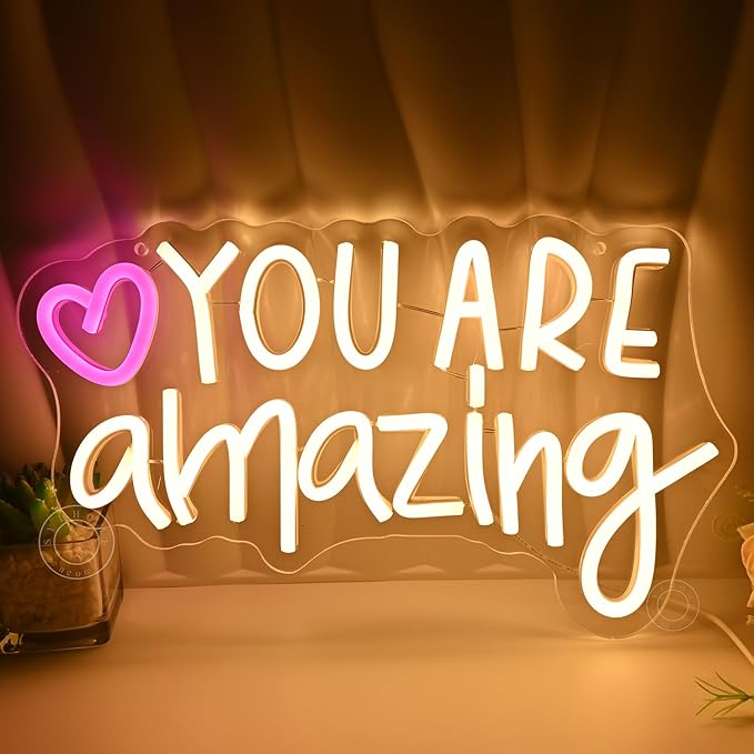 SYLHOME Led Neon Light Sign You Are Amazing Heart Classroom Kids Room Besroom Wall Decor Sign Banner Birthday Christmas Party Backdrop 13.8" X 8" USB