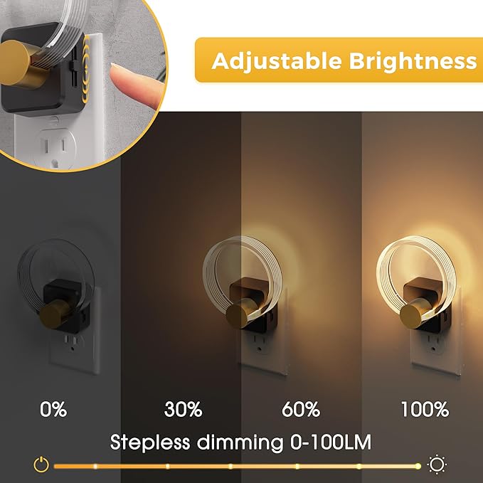 L LOHAS LED Night Lights Plug into Wall, 2 Pack Plug in Night Lights | Light Sensor, 3000K Soft White, 0-100LM Brightness Adjustable, Acrylic Nightlight for Bathroom Bedroom Hallway