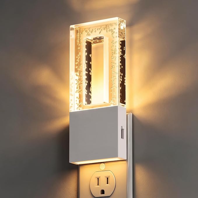 Night Lights Plug Into Wall, Bubble Acrylic Night Light | Foldable Plug Design, Dusk to Dawn Sensor, 3000K Soft White, Dimmable Nightlights for Bathroom, Hallway, Bedroom