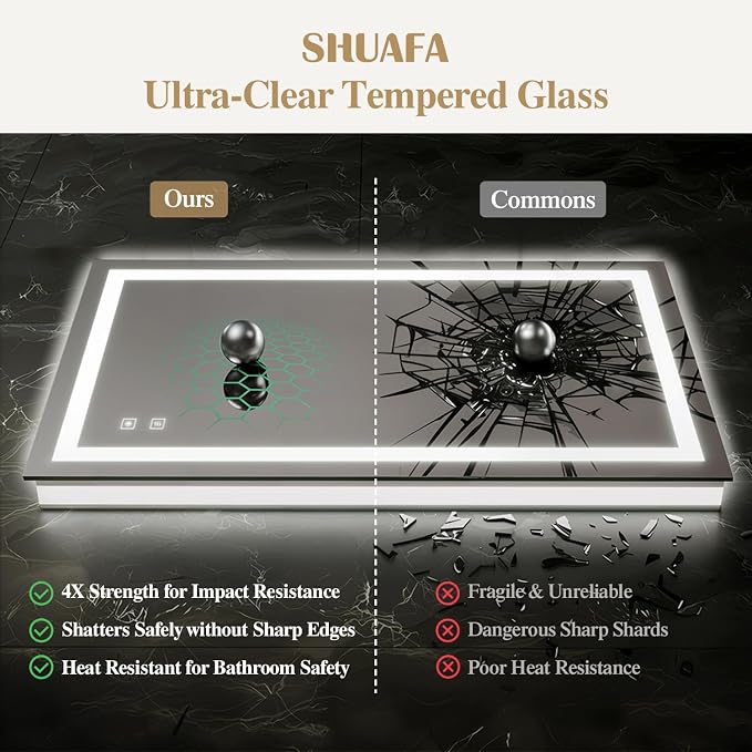 55X36 Inch Frontlit+ Backlit LED Bathroom Mirror with Lights | Bathroom Vanity Mirror for Wall, Ultra-Clear Tempered Glass, Shatter-Proof, Anti-Fog and Memory Function, ETL Listed