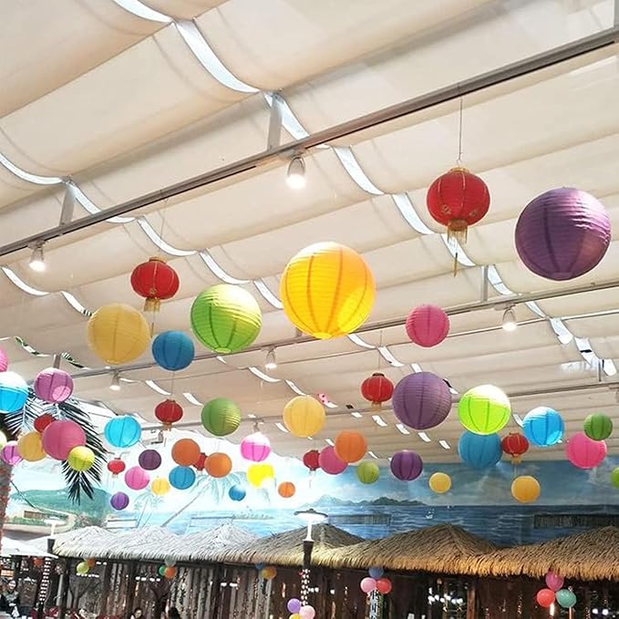 CC wonderland zone 12pcs Orange and Blue Paper Lanterns,Hanging Paper Lanterns for Bridal Shower Rustic Boho Birthday Wedding Home Decor Party Decoration