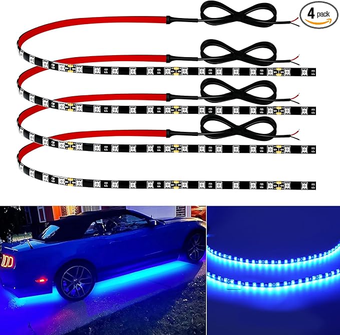 Keiurot Car Led Strip Lights 24" Connectable Blue Led Light Strip for Cars Boat Marine Golf Cart Trucks Waterproof 12V Led Light Strip, 4Pack