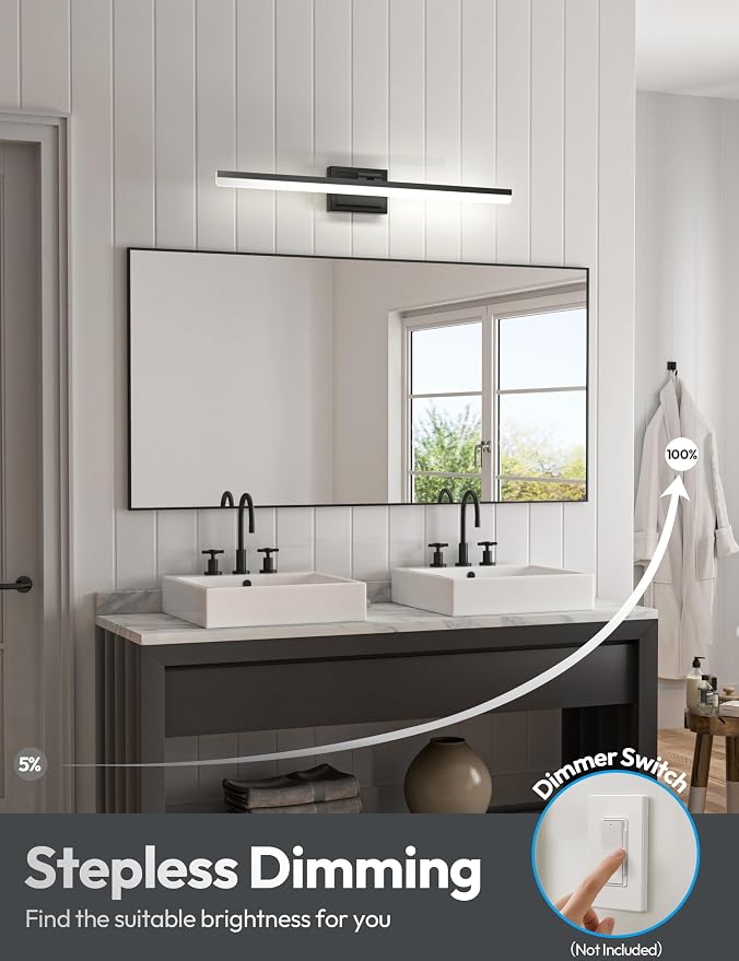 VOLISUN Modern Bathroom Vanity Light 31.5 inch, 28W Dimmable 5CCT Led Bathroom Light Fixture Over Mirror, Black Bar Vanity Light for Bathrooms Mirror Cabinets Bedroom-ETL Certificated