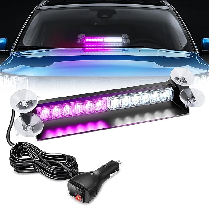 Nilight 12LED Traffic Advisor Strobe Light Bar Purple White Emergency Warning Hazard Safety Dash Front/Rear Windshield Flashing Lights for Cars Trucks Police Firefighter Plow Construction Vehicles