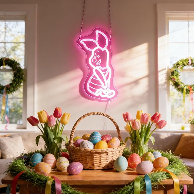 LED Anime Pig Neon Sign Pink Wall Art for Nursery, Baby,Kids Room,Girls Room,Dorm or Bedroom Decor, Dimmable USB, Sweet Uplifting Gift for Animal Lovers & Little Ones