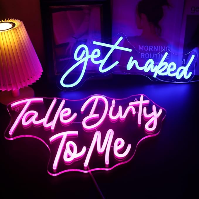 QiaoFei Led Get Naked Neon Sign Letters USB Powered Neon Lights for Room Home Bar Art Wall Decor Party Window Living Room Decor Christmas Gift (Blue)