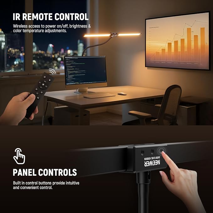 NEEWER Entry Level Version 32" LED Light with Clamp for Desk Home Office Dorm Designer Drafting, 20W Dual Computer Monitor Architect Lamp Bar, Flexible Overhead 2200lux/Remote/5 Modes CRI80+, N21