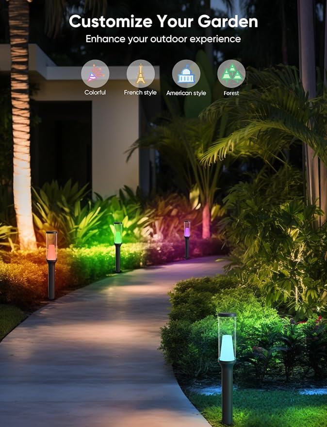 Pathway Lights,RGBCW Walkway Lights with APP Control,4 Pack | IP65 Waterproof,Low Voltage Landscape Lighting 800LM,Color Changing,for Garden, Yard, Patio,Compatible with Alexa