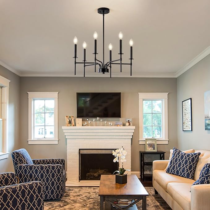 Qamra Black Chandelier,6 Light Farmhouse Dining Room Light Fixture,Small Candle Chandeliers for Dining Room Entryway Foyer Bedroom Kitchen Living Room (Bulbs Not Included)