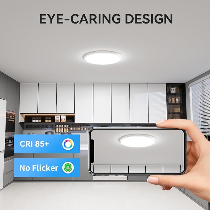 6PACK 3200lm LED Flush Mount Ceiling Light, Super Slim 12 inch LED Ceiling Light, 5000K Daylight LED Ceiling Light for Bedroom, Living Room, Dining Room, Garage and Office (White, Six Pack)