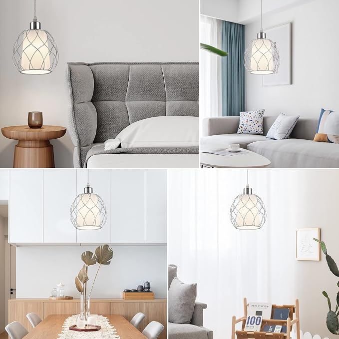 Hanging Lights with Plug in Cord,Hanging Lamps that Plug into Wall Outlet with Dimmable Switch and 15 ft Clear Cord, Swag Lamp for Bedroom Kitchen Island Living Room (Bulb Included)