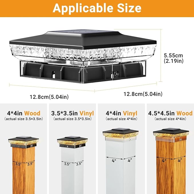 btfarm 4x4 Solar Post Cap Lights Outdoor, 2 Modes 16 LED Fence Deck Post Lights, 18 Pack Waterproof Black Solar Powered Lighting Outside Fit 4x4 3.5x3.5 Wooden/Vinyl for Porch Patio Garden
