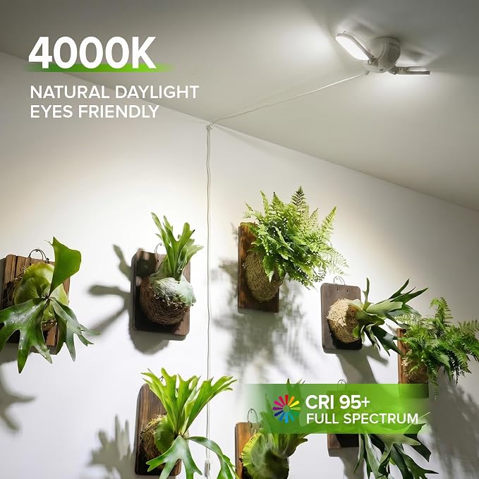 SANSI Wall Mounted Grow Light, 60W Dual Head Full Spectrum with Remote | 320° Wide Coverage, Programmable Timer, 4-Level Dimmable Brightness, 4000K Natural Light, IP54 Waterproof, for Indoor Plants