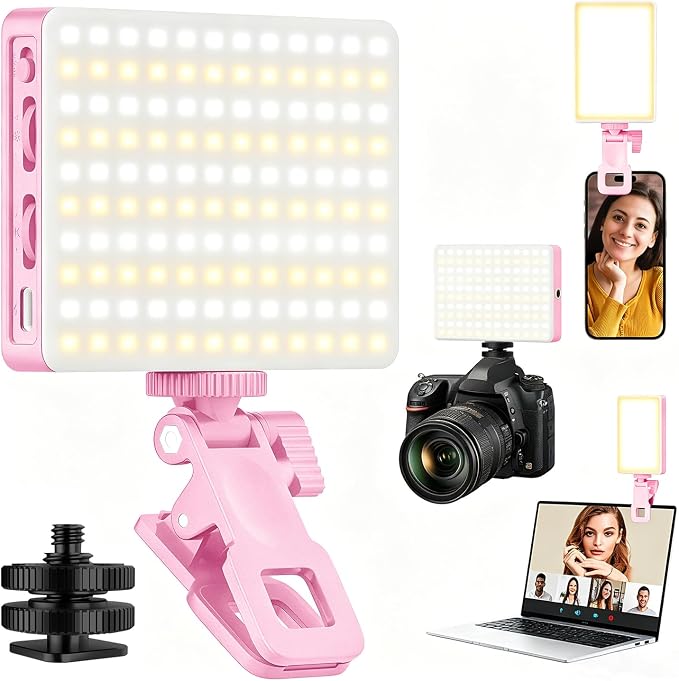 120 LED Selfie Light for iPhone, Portable Phone Light with Clip & Camera Tripod Adapter - 5000mAh Rechargeable, 3 Lighting Modes, CRI 97+ for Video Recording, TikTok, Tripod Mount Rings
