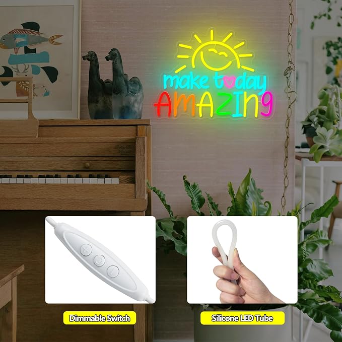 Make Today Amazing Neon Sign Inspirational Letter Neon Light for Wall Decor | Lemon Yellow Sunrise LED Neon Lights Sign for Classroom Office Bedroom Wedding Cafe Birthday Party Backdrop Decorations