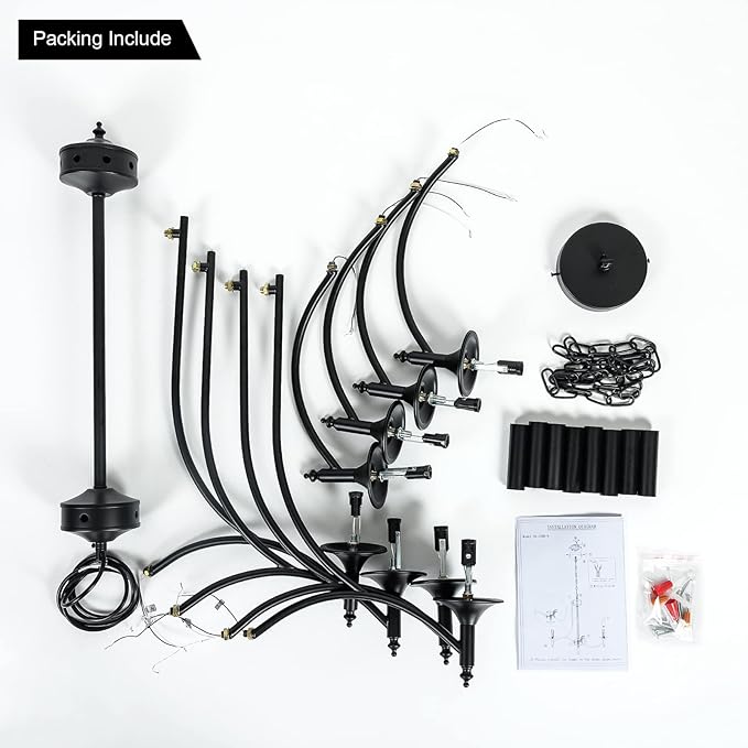 Industrial Candle Chandelier Modern Farmhouse Hanging Pendant Light Fixture with 8-Light Black Iron Classic Rural Candle Ceiling for Dining Room Living Room Bedroom Kitchen Island Foyer