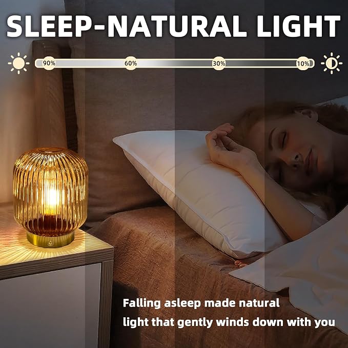MJ PREMIER Rechargeable Table Lamp, Yellow Glass Lamp with Memory Function, Small Cordless LED Lamp with Dimmable Brightness, Decorative Touch Lamps for Bedroom Living Room (Yellow)