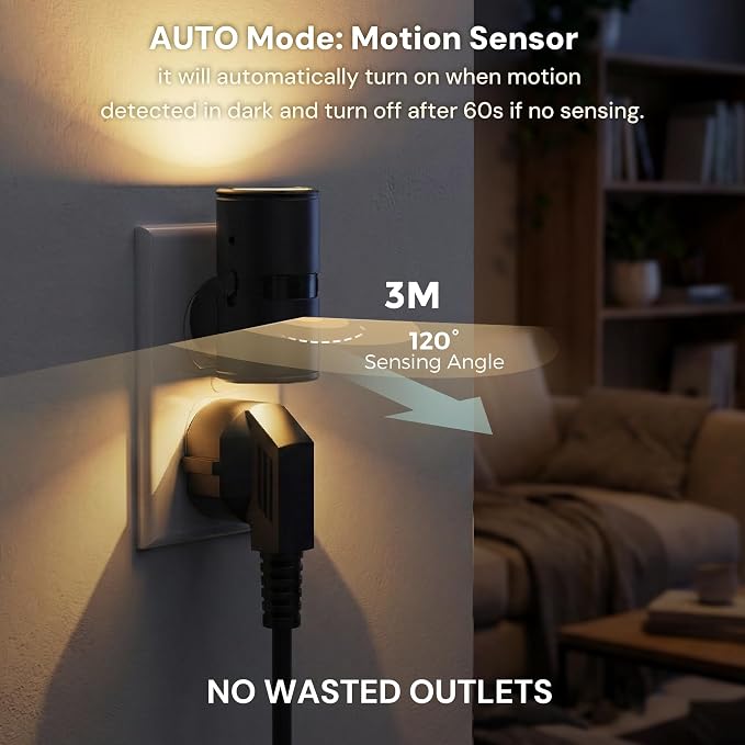 L LOHAS LED Motion Sensor Night Light, Motion Sensor Light Indoor, Rotating | Motion Activated Night Lights Plug into Wall,Amber-3000K-5000K,10-50-100%LM Dimmable Nightlights Mini, Hallway Bathroom,4Pack