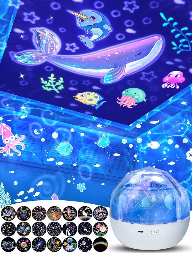 21 Sets of Films, Projector Night Light for Kids Bedroom, Ceiling, Night Light for Kids, Star Galaxy Projector for 1-14 Years Old Baby Girls with 360° Rotation for Christmas, Baby Nursery, Room Decor