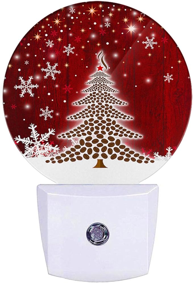 EKOBLA Farmhouse Red Christmas Night Light Sparkling Snowflakes & Trees Plug-in Nightlights for Holiday Season Decoration