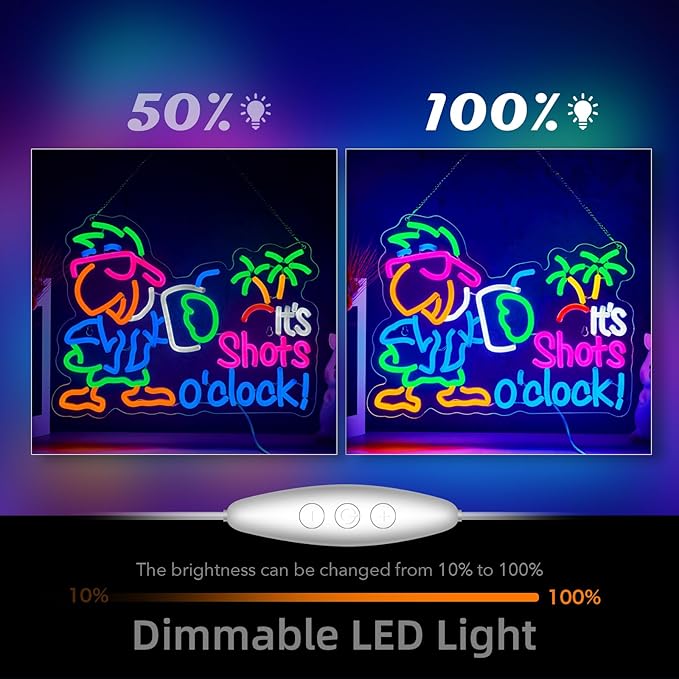 Parrot It's Shots O'clock Neon Sign It's 5 O'clock Neon Sign for Wall Decor Parrot Drinking USB Dimmable LED Neon Lights for Beer Bar Kitchen Restaurant Home Pub Party Man Cave Club Shops Hotel Store Business Gift
