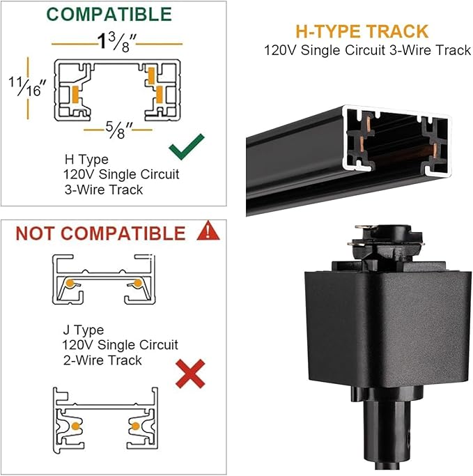 H Type Track Lighting Head to E26 Track Light Heads Modern Pendant Track Lighting Fixtures Ceiling for Kitchen, H Track Lighting Rail System Compatible, 4 Pack (No Bulbs)