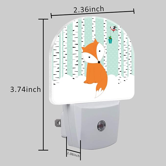 Cute Fox and Bird Night Light for Kids, LED Night Light Plug into Wall with Dusk to Dawn Sensor for Girls Boys Women Men Room Decor, Hallway, Kitchen, Bathroom, Nursery, Stairs